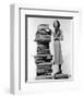 Woman With Pile Of Large Books-null-Framed Art Print