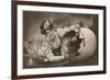 Woman with Rabbit in Eggshell-null-Framed Art Print