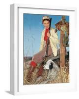 Woman with Rifle, Dog and Pheasant-null-Framed Art Print