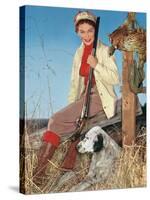 Woman with Rifle, Dog and Pheasant-null-Stretched Canvas