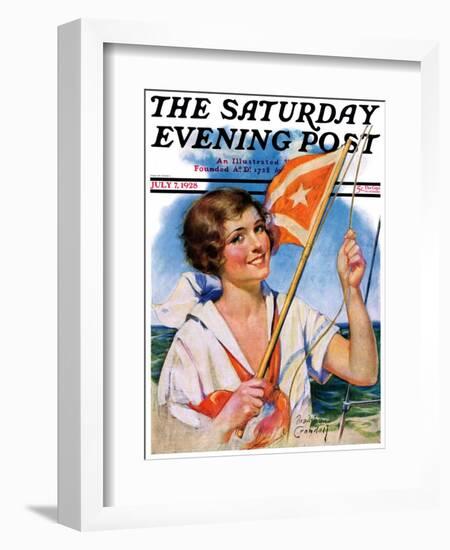 "Woman with Signal Flag," Saturday Evening Post Cover, July 7, 1928-Bradshaw Crandall-Framed Giclee Print
