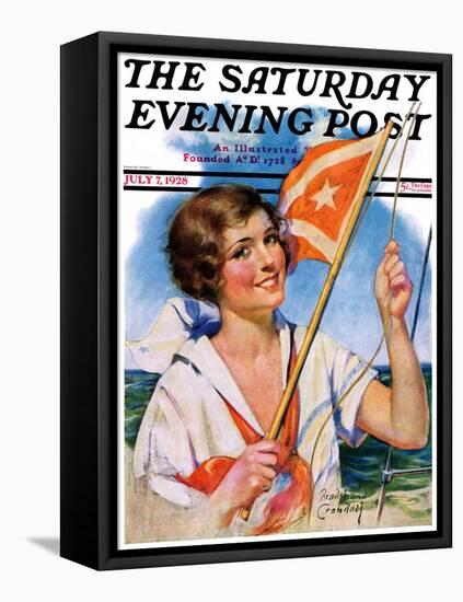 "Woman with Signal Flag," Saturday Evening Post Cover, July 7, 1928-Bradshaw Crandall-Framed Stretched Canvas