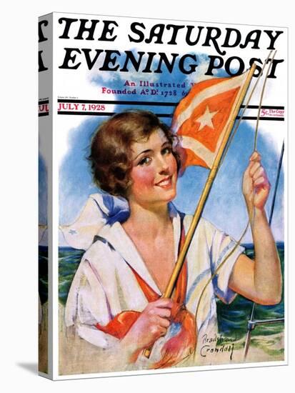 "Woman with Signal Flag," Saturday Evening Post Cover, July 7, 1928-Bradshaw Crandall-Stretched Canvas