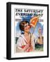 "Woman with Signal Flag," Saturday Evening Post Cover, July 7, 1928-Bradshaw Crandall-Framed Premium Giclee Print