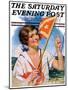 "Woman with Signal Flag," Saturday Evening Post Cover, July 7, 1928-Bradshaw Crandall-Mounted Premium Giclee Print