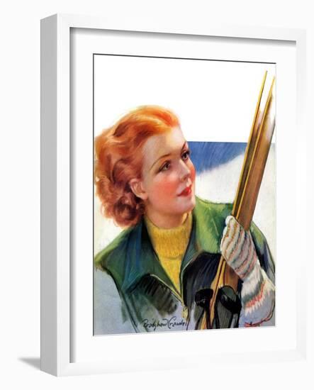 "Woman with Snow Skis,"March 2, 1935-Bradshaw Crandall-Framed Giclee Print
