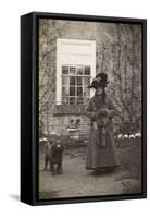 Woman with Spaniel Dog Outside a House-null-Framed Stretched Canvas