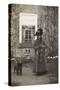 Woman with Spaniel Dog Outside a House-null-Stretched Canvas