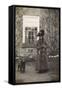 Woman with Spaniel Dog Outside a House-null-Framed Stretched Canvas