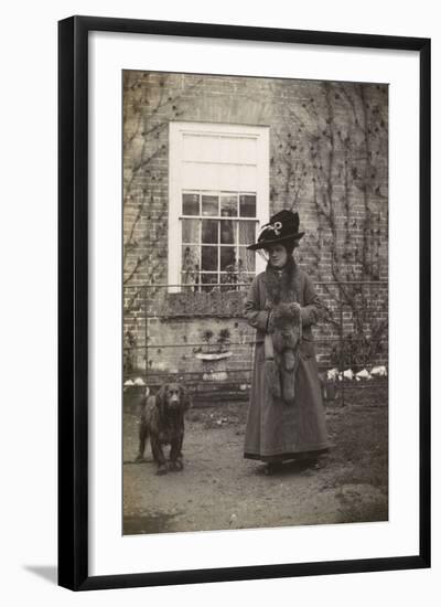 Woman with Spaniel Dog Outside a House-null-Framed Photographic Print