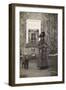 Woman with Spaniel Dog Outside a House-null-Framed Photographic Print