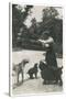 Woman with Three Dogs in a Garden-null-Stretched Canvas