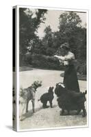 Woman with Three Dogs in a Garden-null-Stretched Canvas