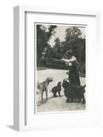 Woman with Three Dogs in a Garden-null-Framed Photographic Print