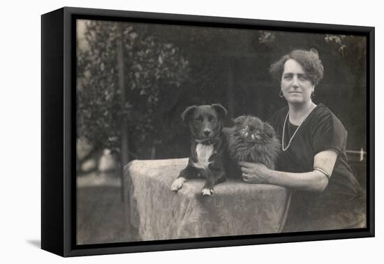 Woman with Two Dogs in a Garden-null-Framed Stretched Canvas