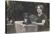 Woman with Two Dogs in a Garden-null-Stretched Canvas