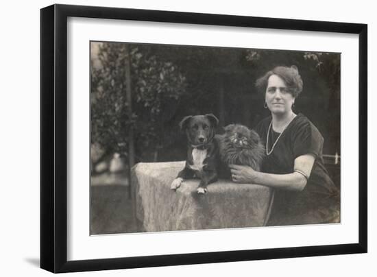 Woman with Two Dogs in a Garden-null-Framed Photographic Print