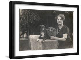 Woman with Two Dogs in a Garden-null-Framed Photographic Print