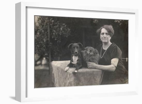 Woman with Two Dogs in a Garden-null-Framed Photographic Print