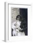 Woman with Two Dogs Outside a House-null-Framed Photographic Print