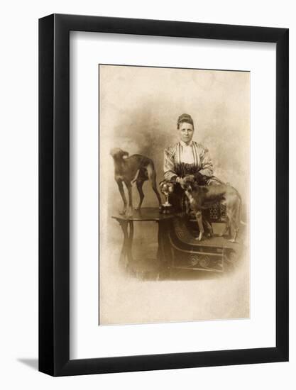 Woman with Two Greyhounds-null-Framed Photographic Print