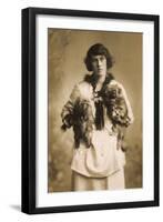 Woman with Two Pekingese Dogs-null-Framed Premium Photographic Print