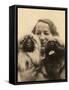 Woman with Two Pekingese Dogs-null-Framed Stretched Canvas