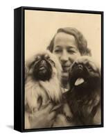 Woman with Two Pekingese Dogs-null-Framed Stretched Canvas