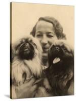 Woman with Two Pekingese Dogs-null-Stretched Canvas