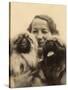 Woman with Two Pekingese Dogs-null-Stretched Canvas