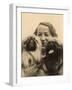 Woman with Two Pekingese Dogs-null-Framed Premium Photographic Print