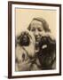 Woman with Two Pekingese Dogs-null-Framed Photographic Print