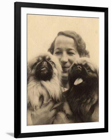 Woman with Two Pekingese Dogs-null-Framed Photographic Print