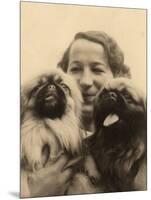 Woman with Two Pekingese Dogs-null-Mounted Photographic Print