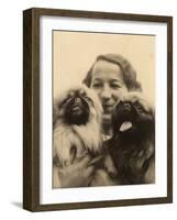 Woman with Two Pekingese Dogs-null-Framed Photographic Print