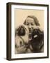 Woman with Two Pekingese Dogs-null-Framed Photographic Print