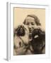 Woman with Two Pekingese Dogs-null-Framed Photographic Print