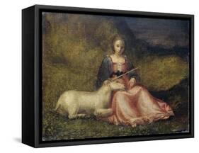 Woman with Unicorn, C. 1510-null-Framed Stretched Canvas
