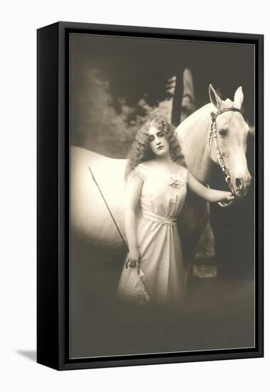Woman with White Horse-null-Framed Stretched Canvas