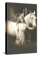 Woman with White Horse-null-Stretched Canvas