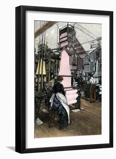 Woman Worker Using a Mechanized Jacquard Loom, 1880s-null-Framed Giclee Print