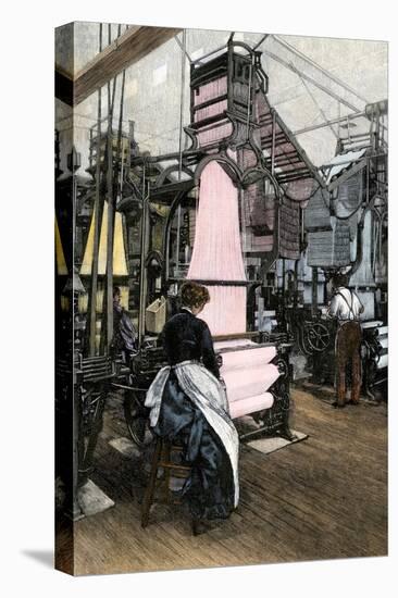 Woman Worker Using a Mechanized Jacquard Loom, 1880s-null-Stretched Canvas