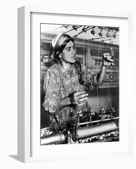 Woman Working in the Silk Industry, Samarkand, Uzbekistan, 1936-null-Framed Giclee Print