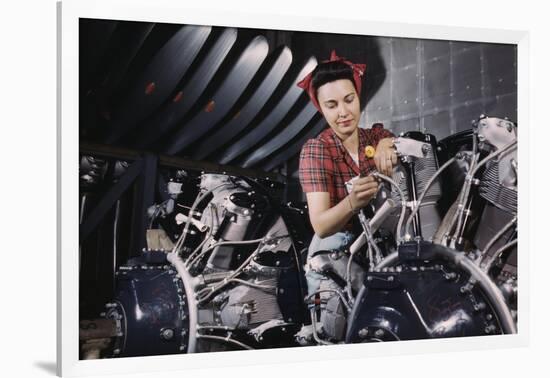 Woman Working on Aircraft Engines-null-Framed Art Print