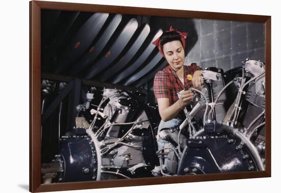 Woman Working on Aircraft Engines-null-Framed Art Print