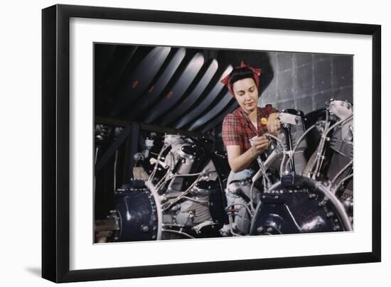 Woman Working on Aircraft Engines-null-Framed Art Print