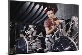 Woman Working on Aircraft Engines-null-Mounted Art Print