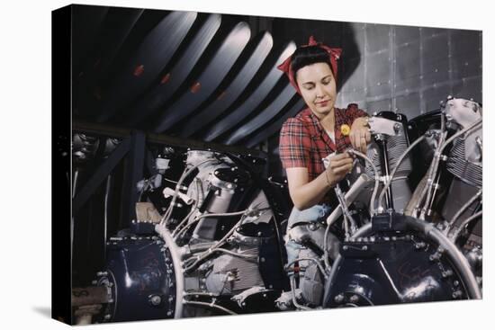 Woman Working on Aircraft Engines-null-Stretched Canvas