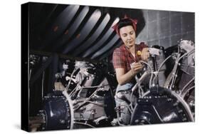 Woman Working on Aircraft Engines-null-Stretched Canvas