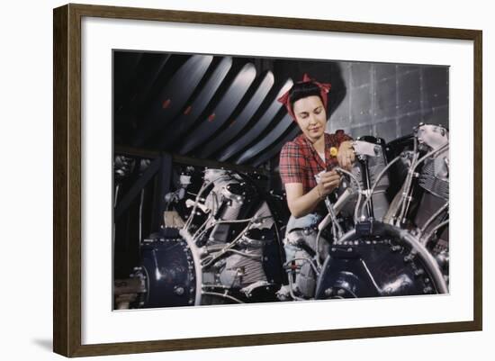 Woman Working on Aircraft Engines-null-Framed Art Print